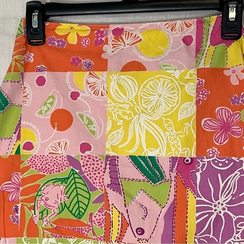 Girl's Lilly Pulitzer Vintage White Label Patch Print Zip Skirt Lined Si…